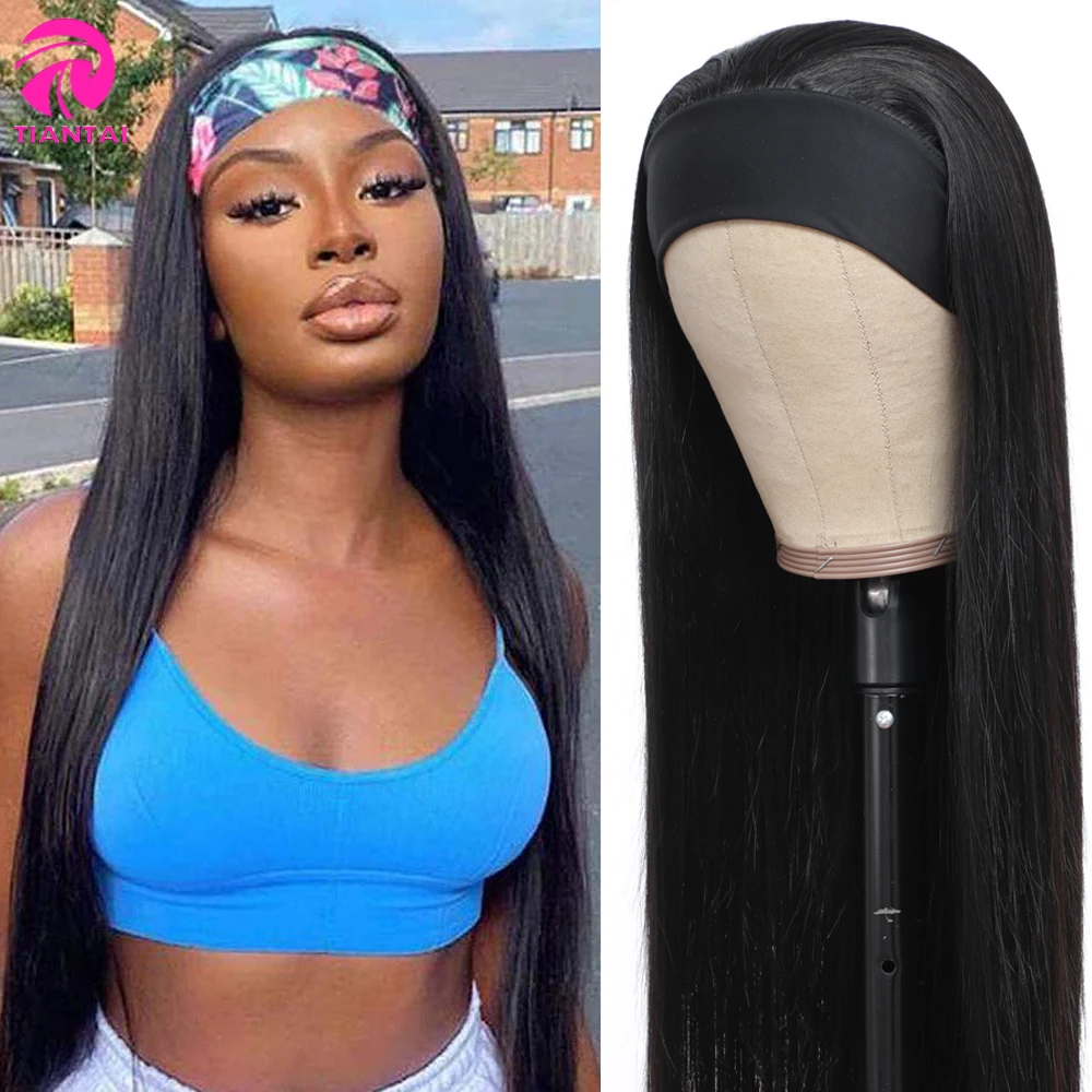 

TIANTAI Straight Headband Wig Human Hair Pixie Cut Wig Human Hair Wigs with Bangs Brazilian Hair Wig Remy Fringe Wig for Women