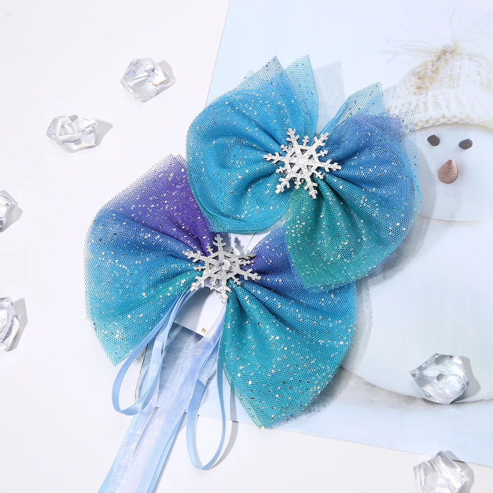 MISM 1pc Blue Sequins Bow Scrunchy Snowflake Bobby Clips Starry Hair Clips Girls Rubber Bands Hair Accessories Christmas Gifts - Цвет: Barrettes Set 8
