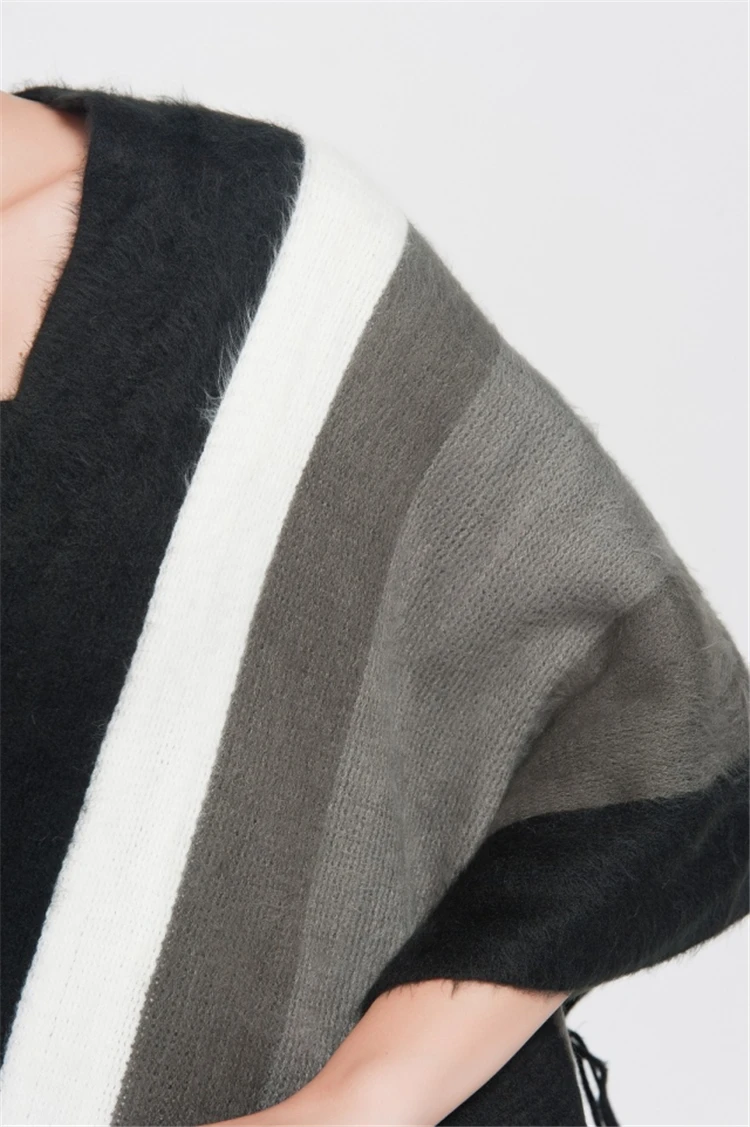 Модный Полосатый плащ с бахромой шаль вязаный свитер Свободные Blusas De Inverno Feminina