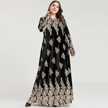 

Embroidery Robe Women Abaya Kimono Long Sleeve Muslim Dress Islamic Arabic Dresses Kaftan Plus Size Winter Luxury Fashion Velvet