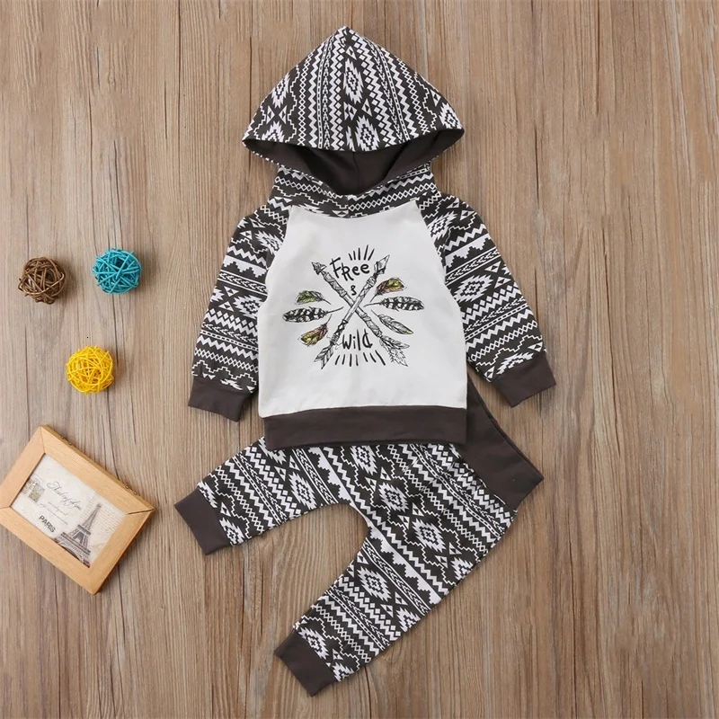Pudcoco Fashion Kids Baby Boys Outfits Clothes Cotton Long Sleeve Hooded Tops Long Pants 2pcs Set 0-24months Pudcoco