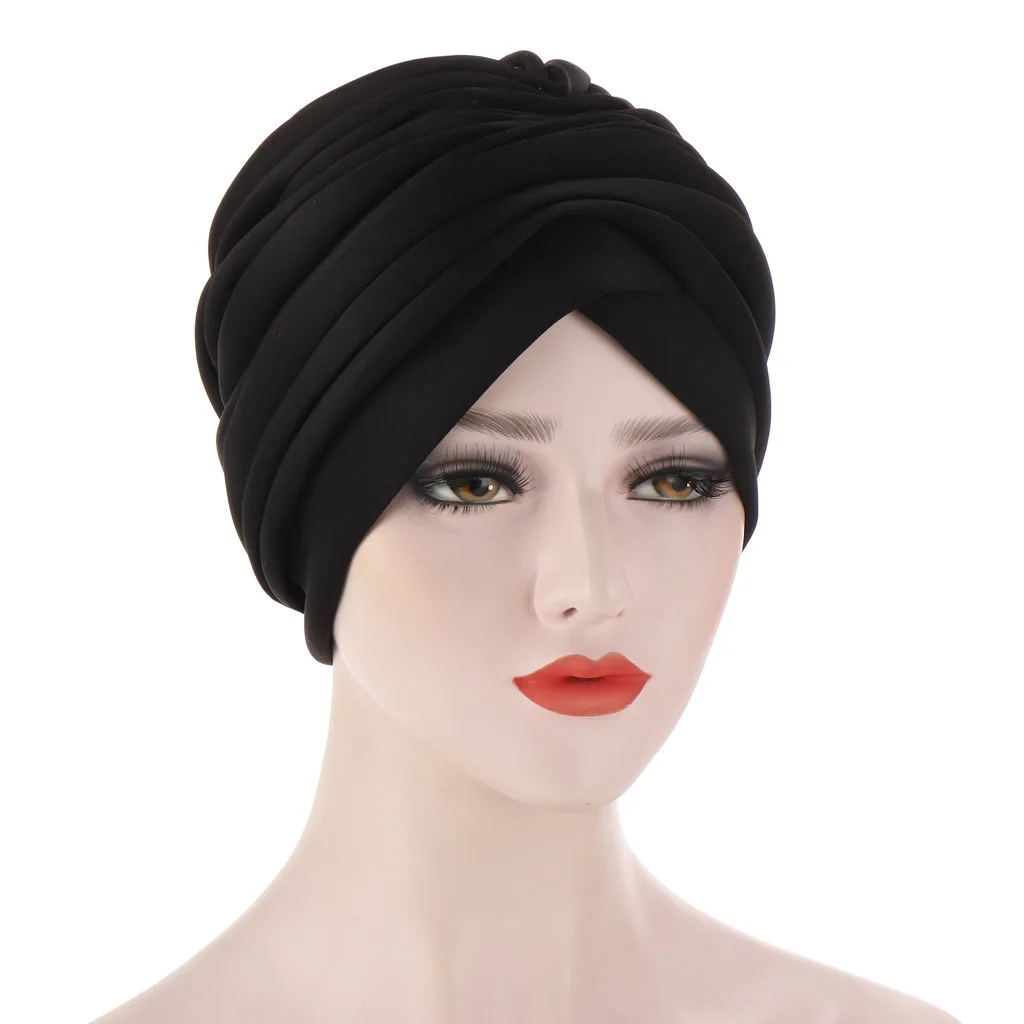 

Helisopus New Solid India Hat Muslim Elastic Ruffle Cotton Turban Hair Loss Cover Hijab Scarf Beanies Headwrap Hair Accessories