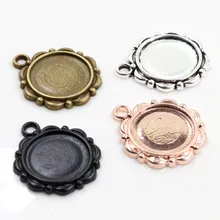 15 шт. 14 мм внутренний размер античная бронза и серебро, розовое золото черный цветок стиль кабошон базовая Камея Установка Подвески