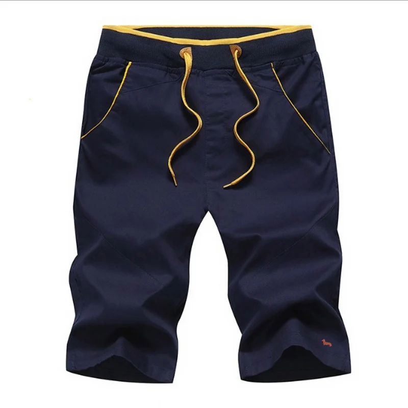 NAVY BLUE Мужские повседневные пляжные шорты мужские качественные шорты с эластичной резинкой на талии модные брендовые пляжные шорты с вышивкой гармошка плюс размер 5XL - Цвет: NAVY BLUE