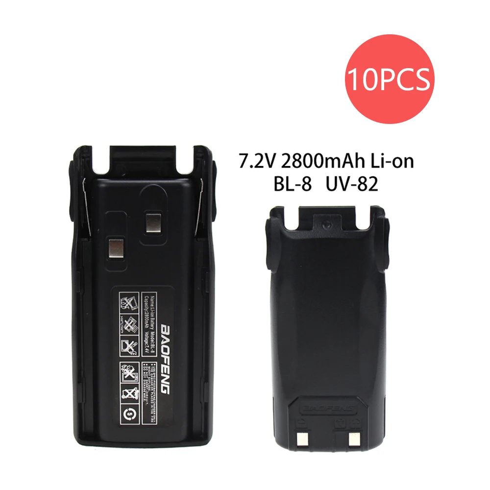 10X BaoFeng оригинальная замена Батарея BL-8 для Baofeng UV-82 UV-82L UV-8D UV-89 UV-82HP UV-82HX радио - Цвет: Black