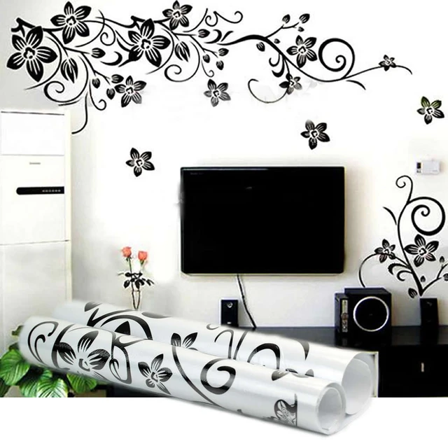 Pegatinas de pared de vinilo de vid de flores negras, ventana de  refrigerador, armario, decoración de sala de estar, calcomanías de pared  DIY, Mural de arte, decoración del hogar - AliExpress