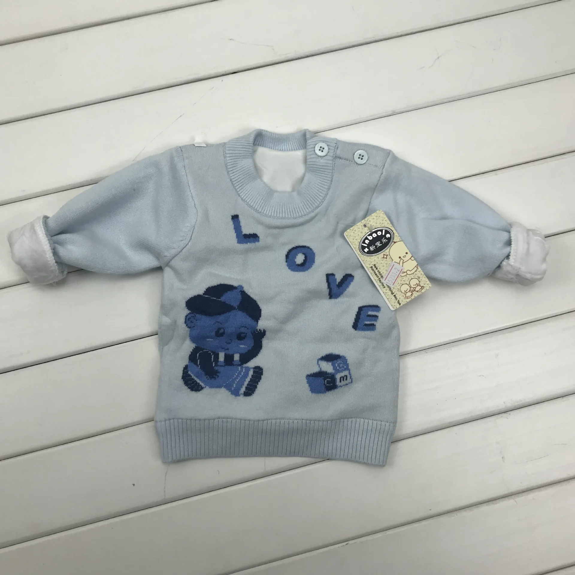 Infant Sweater Round-neck with Fleece Lining Shoulder Button Pullover Knitting Shirt Newborns 0-1-3-Year-Old Baby Girls Autumn A