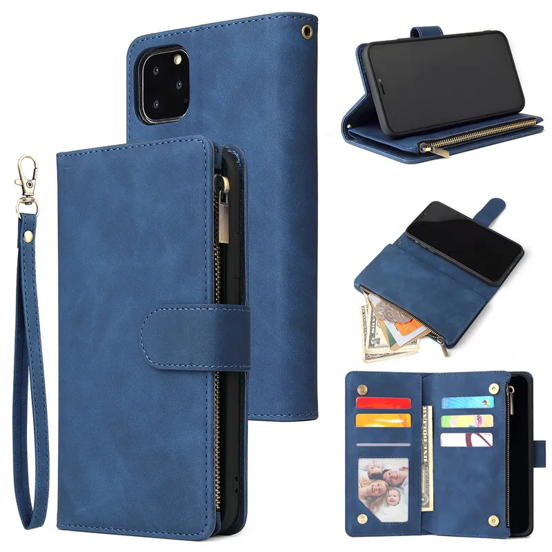 blue Роскошный кожаный кошелек на молнии, чехол для телефона s для iPhone 11 Pro Max, чехол для iPhone XS Max XR X 7 6 8 Plus, Магнитный флип-чехол - Цвет: blue