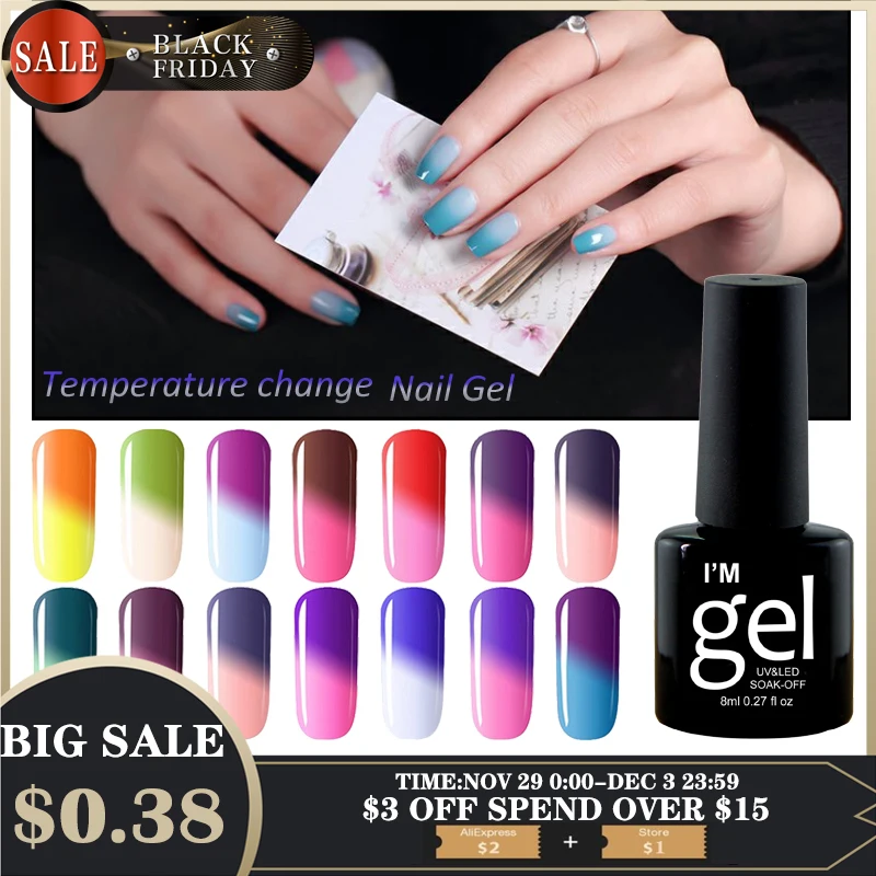 

Verntion 8 ML 29 Colors Gel Nail Polish Thermal UV Led Gel Varnishes Nail Art Soak Off Temperature Change Color Gel Polish Nails