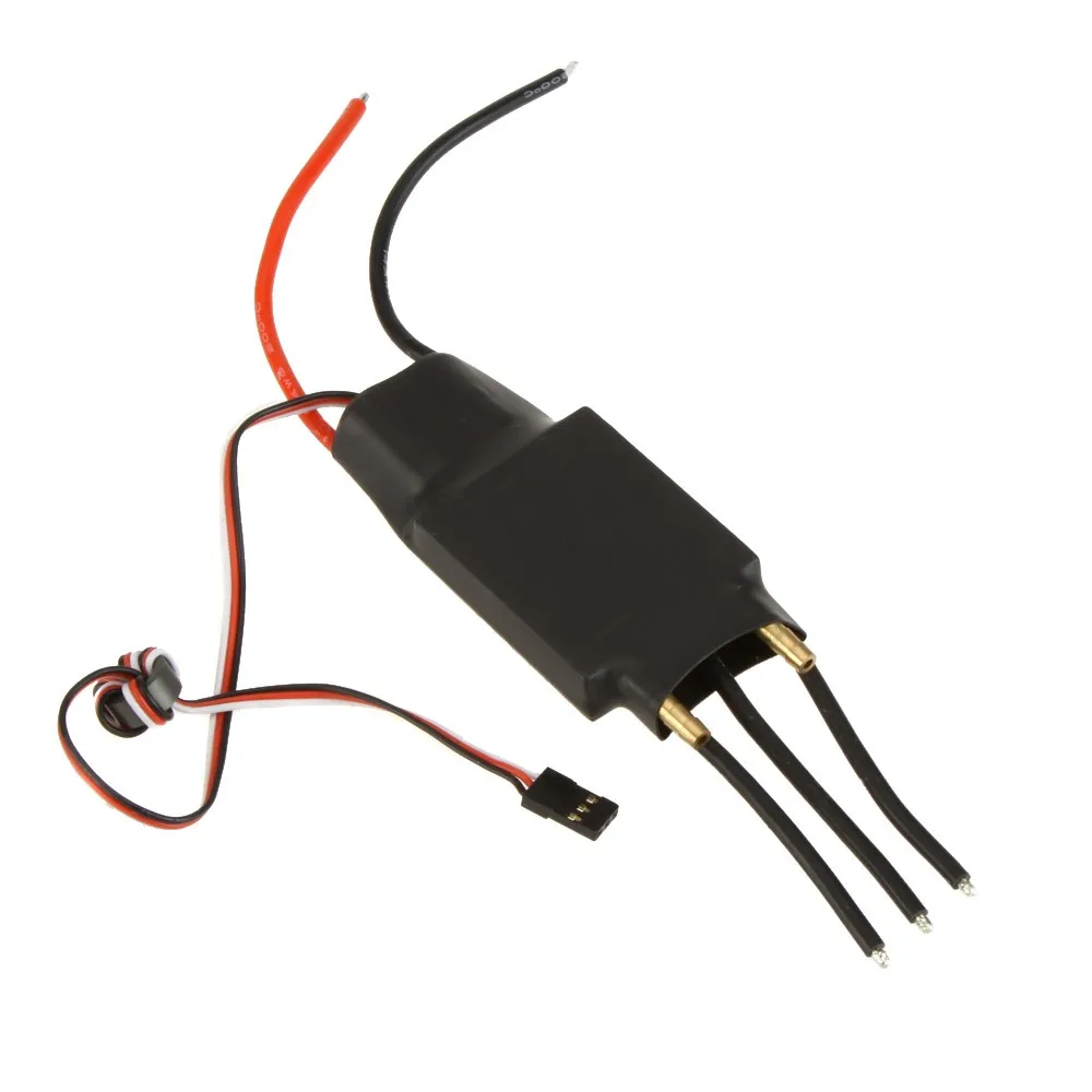 ESC brushless 200A avec refroidissement par eau, adapté aux bateaux RC haute performance, vue des dissipateurs.