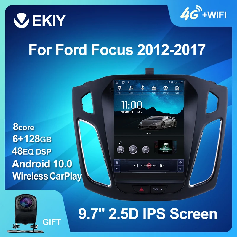 US $199.09 EKIY Android 10 Car GPS For Ford Focus 20122017 Navigation Radio Stereo Multimedia Vertical Tesla Screen BT 2 DIN No DVD Player
