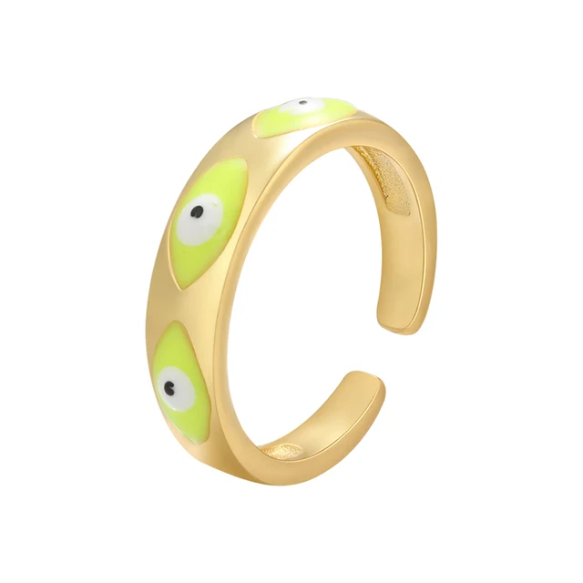ZHUKOU NEW gold enamel eye ring for women creative simple summer Dripping oil opening ring fashion jewelry wholesale VJ270 gold yellow