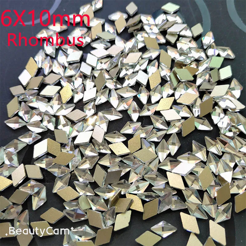 

Whole sale 1000PCS/Big pack 6x10mm Rhombus crystal glass nail rhinestone for DIY Lady Nails Tips Decals Decoration