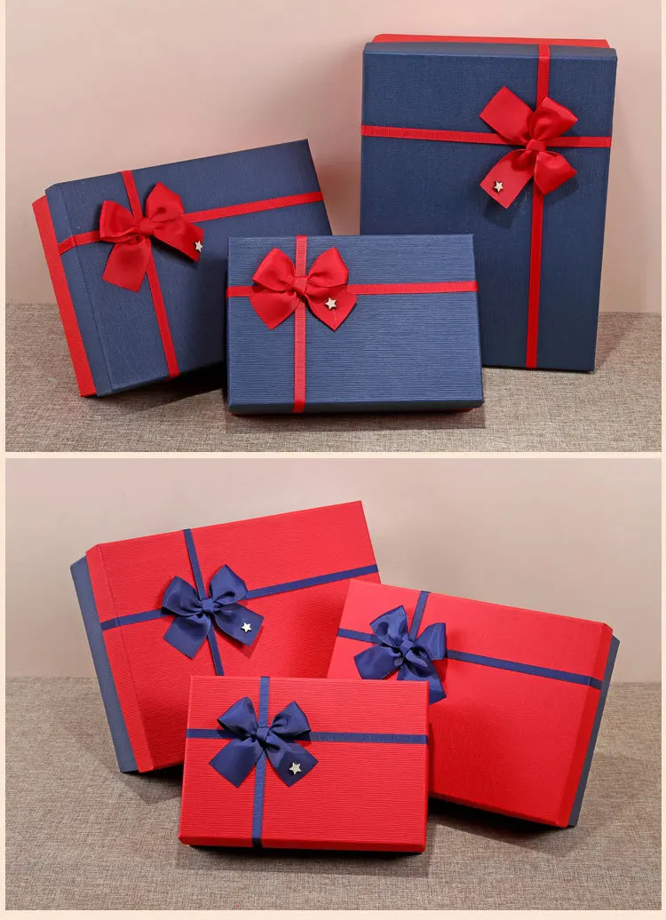 Новая мода Рождество Синий Красный прямоугольная Подарочная коробка коробочка с бантом креативный простой Подарочный картонная коробка Подарочная коробка для косметики вечерние поставки
