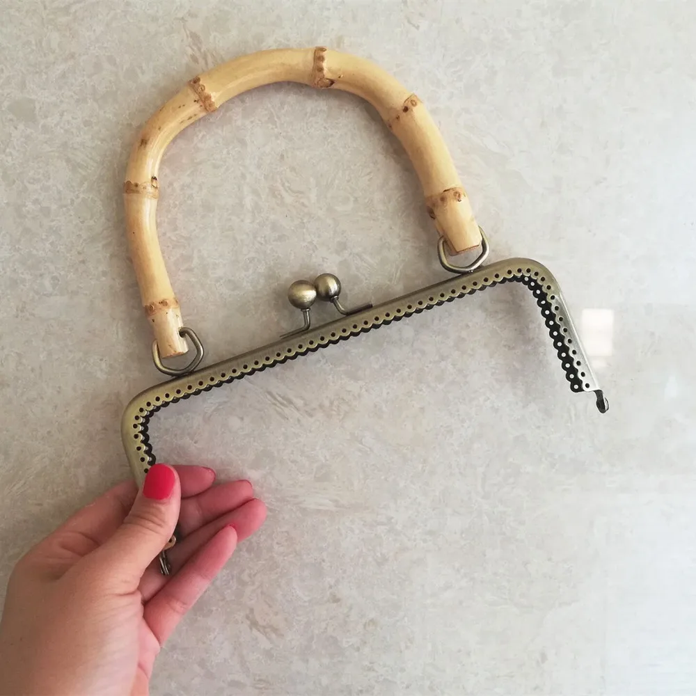 1 шт. 20 см античная латунь с бамбуковой ручкой сумки Diy Аксессуары Оптовая продажа