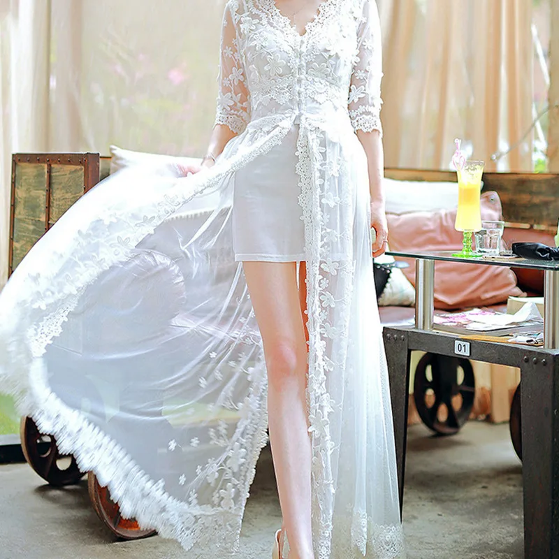 

2019 New Runway Three-dimensional embroidery Vintage Women Dress Lace Floral Slim Hollow Out beach Dresses female Vestidos robe