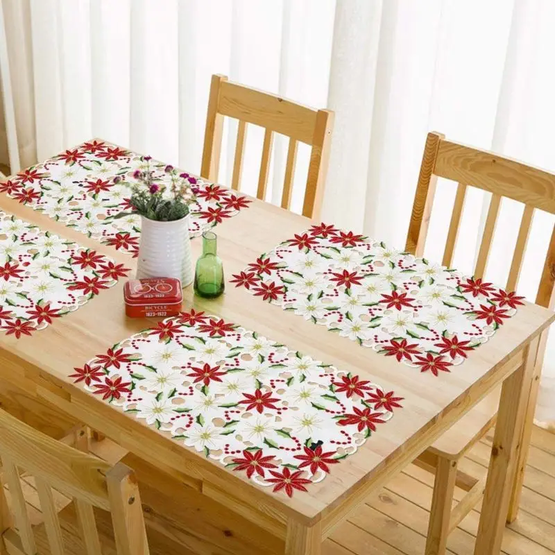 

4pcs Christmas Poinsettia Placemats/Holiday Table Placemats 11 x 17In
