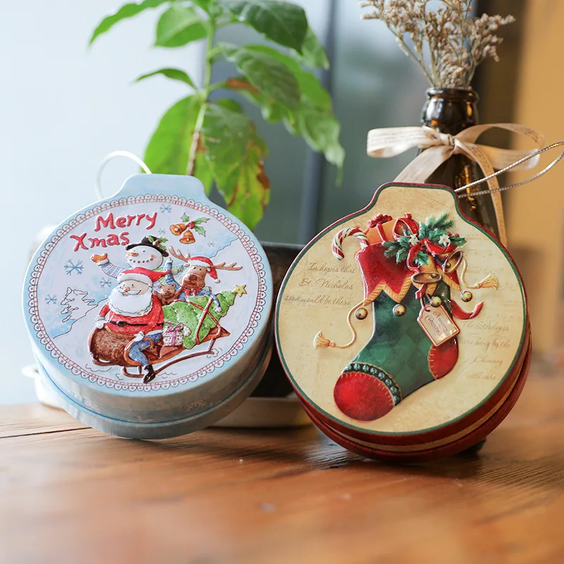

Christmas Gift Box Xmas Christmas Tree Hanging Ornament Candy Tin Stereo Cover Box Santa Snowman Elk Penguin Packing Case Decor