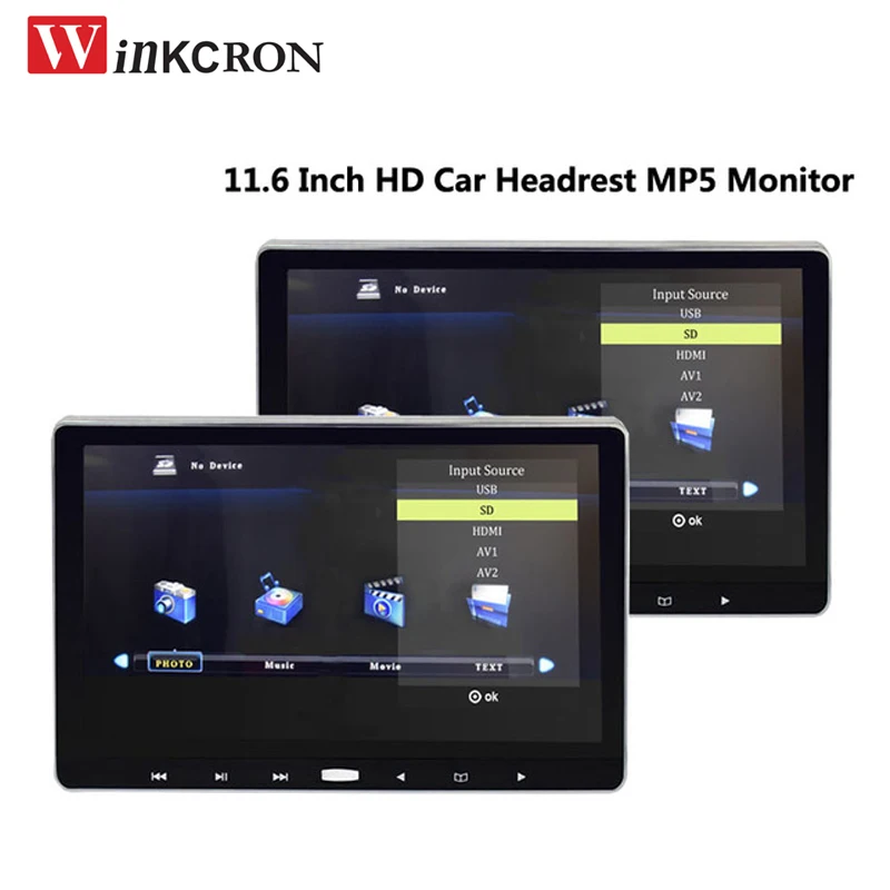 

2PCS Car Monitor 11.6 Inch MP5 Player Touch Button IPS Screen HD 1080P Car Head Screen USB/SD/IR/FM Transmitter/HDMI/Speaker