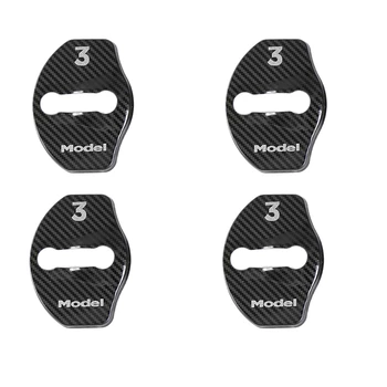 

Model 3 Door Latch Lock Cover Interior Accessories Stainless Steel Cover Pack 4Pcs for Tesla Model 3 2017 2018 2019(Carbon Fiber