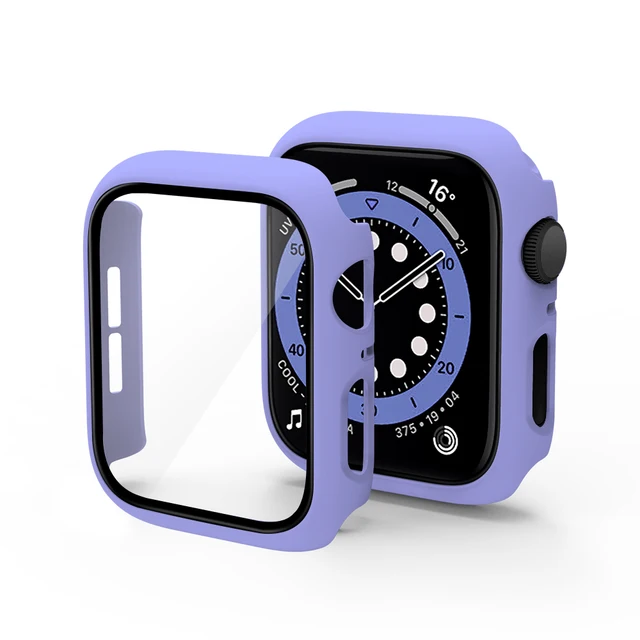 Glass+Case for iWatch Case Cover for Apple Watch Case 45/41mm 44mm 42mm 40mm 38mm Series 7 6 5 4 3 2 1 SE Protector Accessories Purple