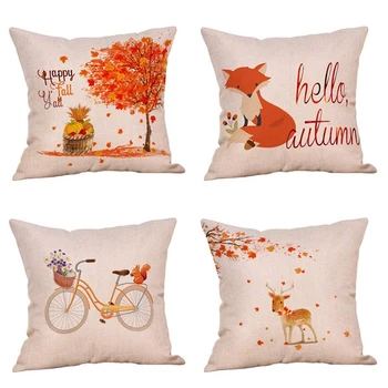 

4 Pack Let's Fall in Love Quotes Throw Pillow Case Truck with Pumpkins Halloween Thanksgiving Cushion Cover 18 x 18 Inch Cotton