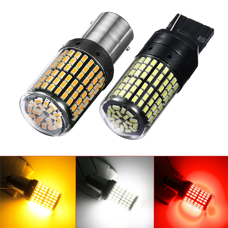 

2PCS Car led Bulbs T20 7440 BA15S BAU15S P21W PY21W W21W 1156 144smd Canbus No Error Lamp Turn Signal Light No Hyper Flash