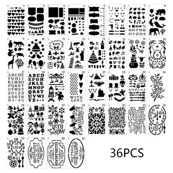 

36pcs/set Journal Drawing Template Stencil Painting Embossing Scrapbooking DIY Diary Decorative