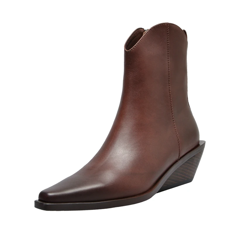 

COOLULU Western Cowboy Boot Stacked Cuban Heel Bottes Autumn Winter Slip On Shoes Black White Leather Pointed Toe Boots Women