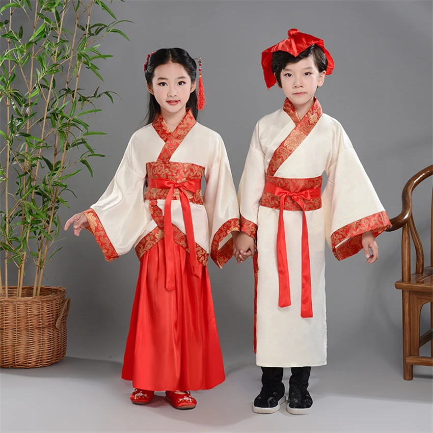 Детские китайские древние костюмы Hanfu народное танцевальное платье для сцены