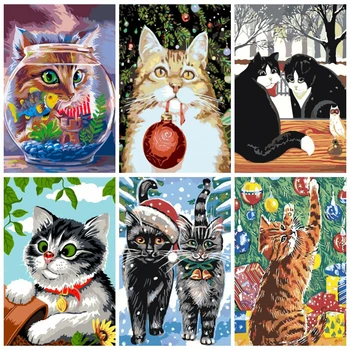 

AZQSD Paint By Numbers For Adults Cartoon DIY Unframe Full Kits Home Decoration Draw By Number Cat Wall Art Handpainted Gift