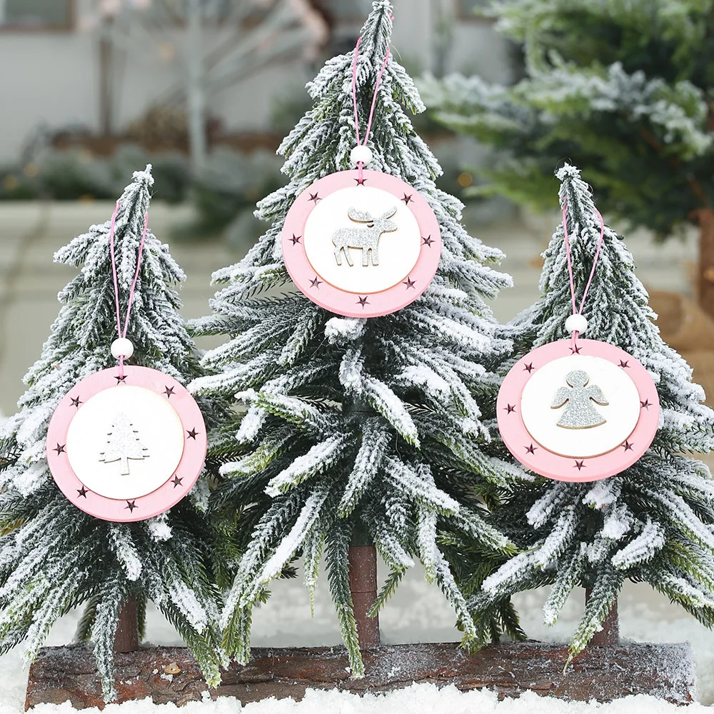 Розовая Рождественская подвесная Подвеска деревянная Ангел Звезда елка Рождественская елка орнамент Рождественская вечеринка украшение для дома Рождество