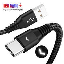 Светодиодный светильник usb type-C кабель для One Plus 6 5t USB C кабель для быстрой зарядки для samsung Galaxy S9 S8 Plus Xiaomi huawei
