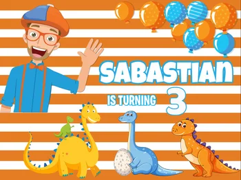 

7x5FT Personalized Blippi Baby Happy Birthday Dinosaur Construction Zone Custom Photo Backdrop Background Vinyl 220cm X 150cm