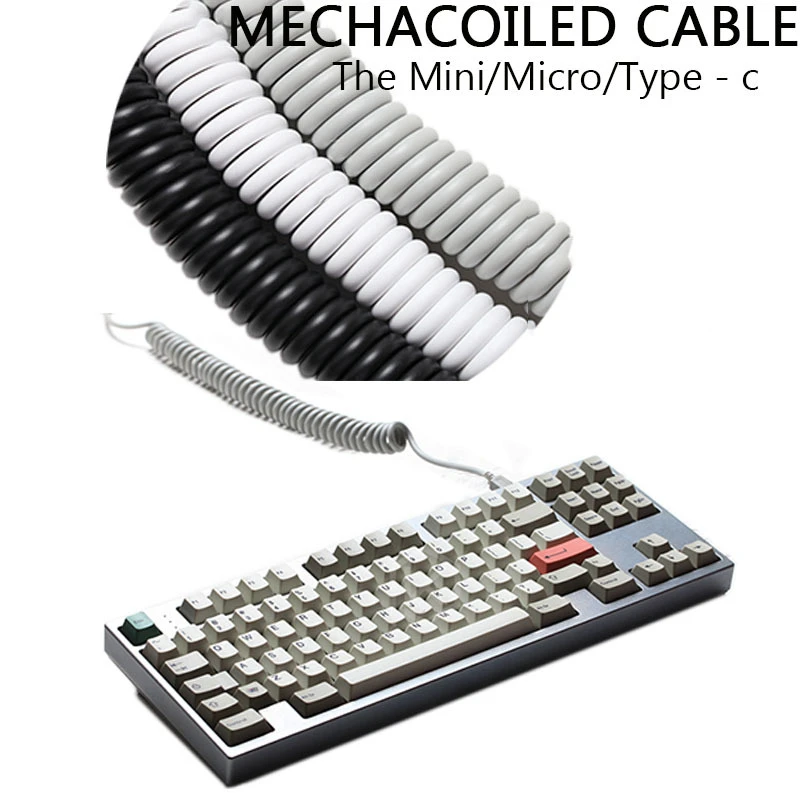 Цена Новый спиральный кабель Micro Mini usb type c механическая клавиатура черный белый серый интерфейсный кабель для моделей Gh60 XD64 Xd75 Xd96 чехол