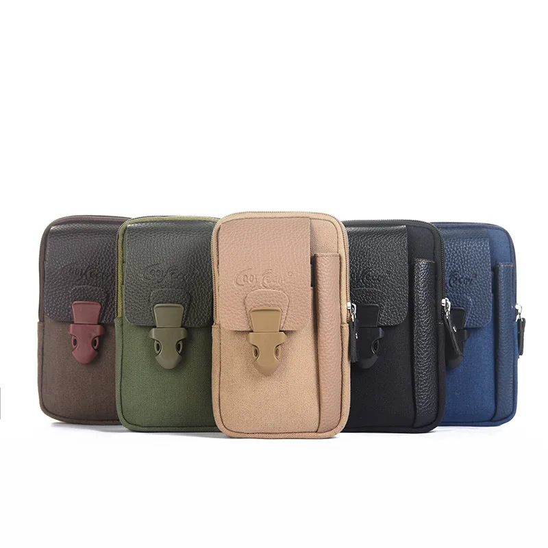 

Outdoor Sports Elderly People Wallet Canvas Leather 7-Inch Big Screen Mobile Phone Bank Card Sports Business Waist Belt Pencil C