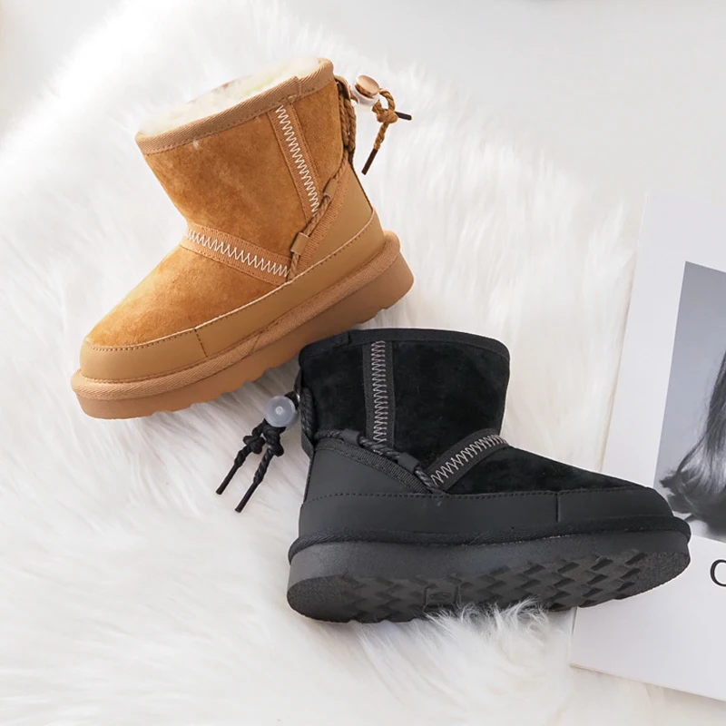 

Winter New Kids Snow Boots Baby Girls Slip On Ankle Shoes Children Brown Leather Boots Boys Warm Fashion Boots Soft Brand Shoes