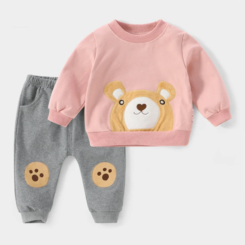 Pink Детская одежда комплект одежды для маленьких мальчиков, костюм с детскими рисунками для девочек, одежда футболка с длинными рукавами+ штаны, комплект из 2 предметов Одежда для девочек - Цвет: Pink