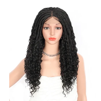 

YouThfee 18 Inches Synthetic Long Curly Wig with Baby Hair for White Women Middle Parting Heat Resistant Braided Lace Front Wigs
