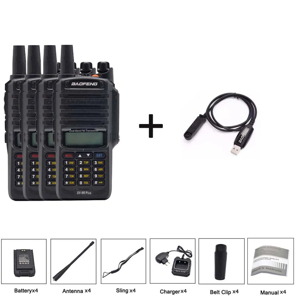 add 1cab 4 шт. Baofeng UV-9R Plus водонепроницаемый двухканальные рации двухстороннее радио Двухдиапазонный портативный 10 км большой диапазон UV9R плюс портативное радио - Цвет: add 1cab