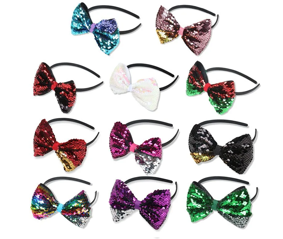 

2018 Accessories Party Europe And America Popular Flipping Sequin Children Bow Hair Bands Head Buckle