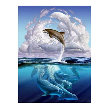 

GTBL New 5D Diy Diamond Painting Dolphins Full Round Diamond Animal Mosaic Drill Icons Art Diamond Kit Embroidery Rhinestones Ha