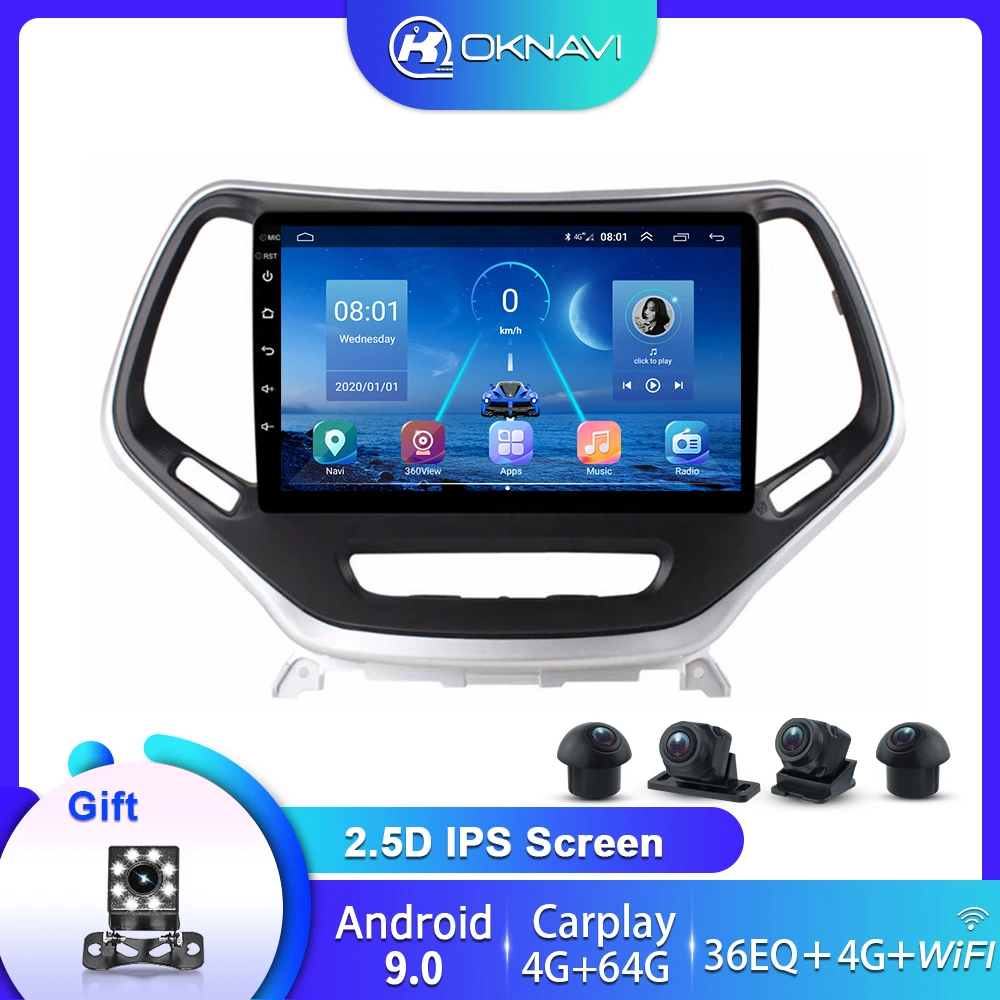 

For Jeep Cherokee 5 KL Car Radio Radios 2014-2018 Multimedia Video Player Navigation GPS Android 9.0 Carplay 360 Sony Camera