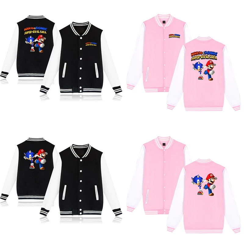 

Sonic and Mario Men Women Jacket Child Boys Girls Casual Sportswear Printing Jacket Sportswear Tops Cotton Baseball Jerseys Gift
