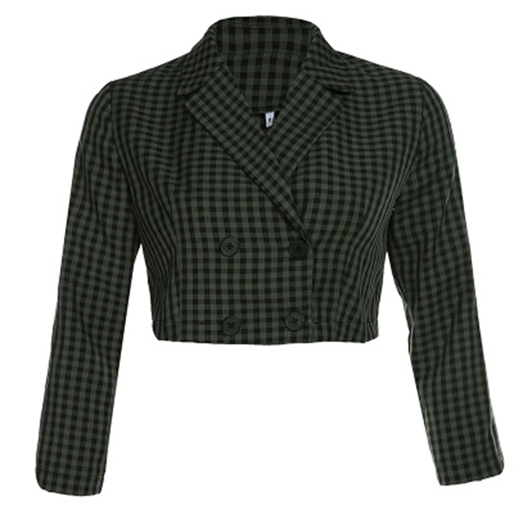 

2019 New Women Plaid Crop Top Jacket Ladies Autumn Sexy Casual Double Breasted Top Basic Office Clothes Dropshiopping O18