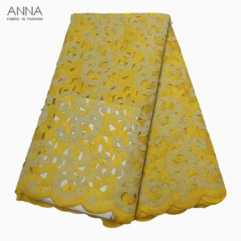 

Anna yellow lace fabric latest nigeria embroidery african organza lace fabric 2020 high quality lace with stones for party dress