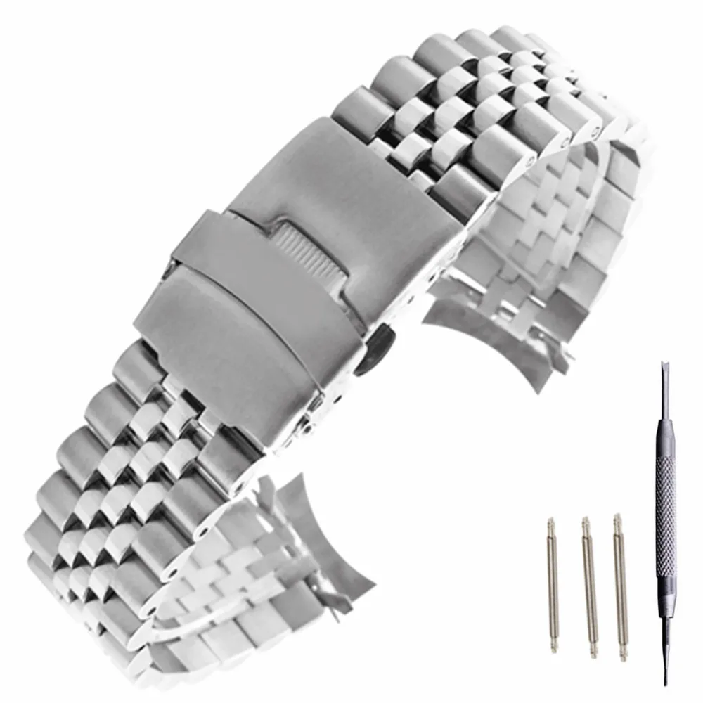 

20mm 22mm Stainless Steel Watch Band Bracelets Curved end Replacement For Seiko SKX007 SKX009 SKX011 And Tool