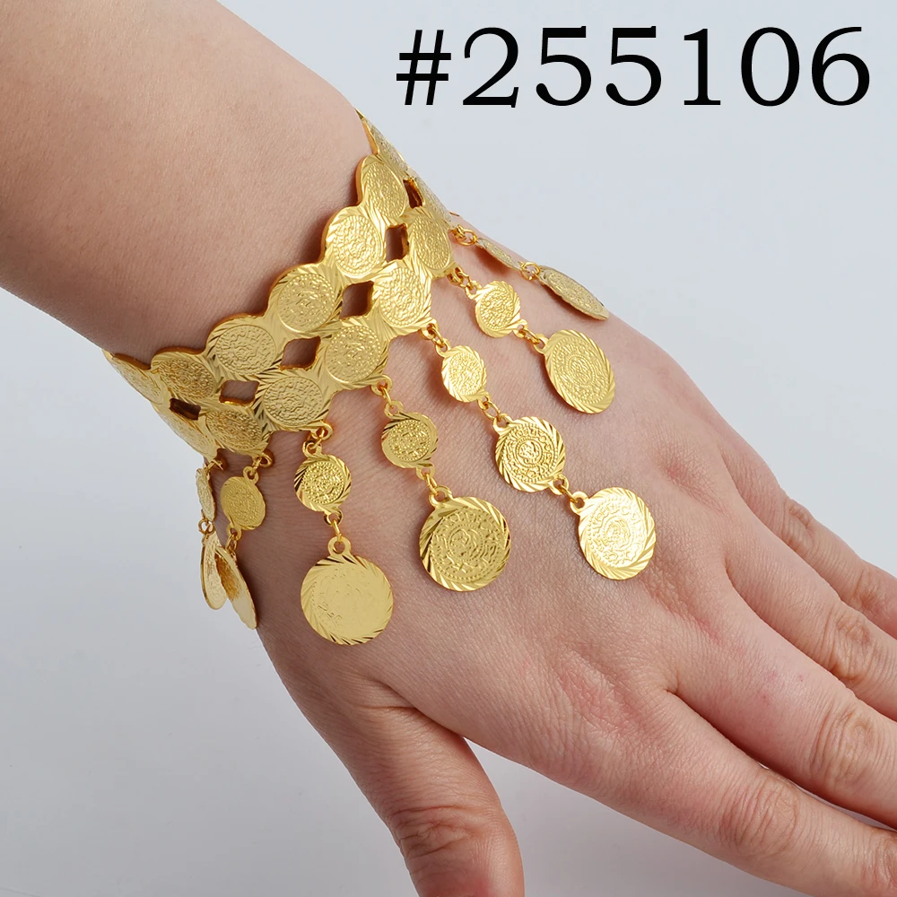 Anniyo Arab Coin Bracelets Gold Color Banglet Africa The Middle East Popular Jewelry Dubai Cuff Bracelet for Women Girls #254806 5