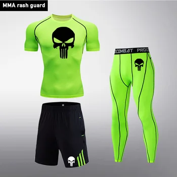 

jogging suit underwear Men's suit tights track suit Solid color Skull MMA Compression Short T-shirt leggings Men Brands Clothing