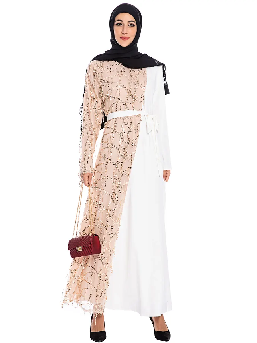 Элегантное Высокое Качество Турецкая мусульманская одежда мусульманская Мода abaya Дубай с поясом плюс размер длинный рукав платье вечерние платья